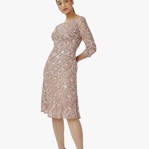 Adrianna Papell Women's Beaded Fit and Flare Dress rose quartz size 6